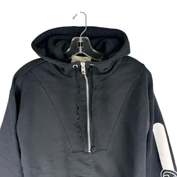 Gucci Half Zip Popover Interlocking GG Hoodie Black Size Small